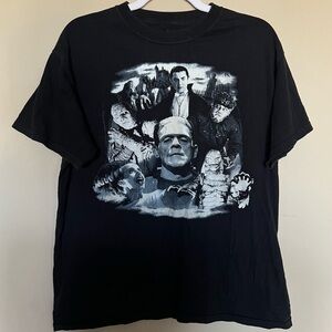 Rock Rebel Universal Monsters Collage Graphic Tee Vintage Frankenstein Dracula